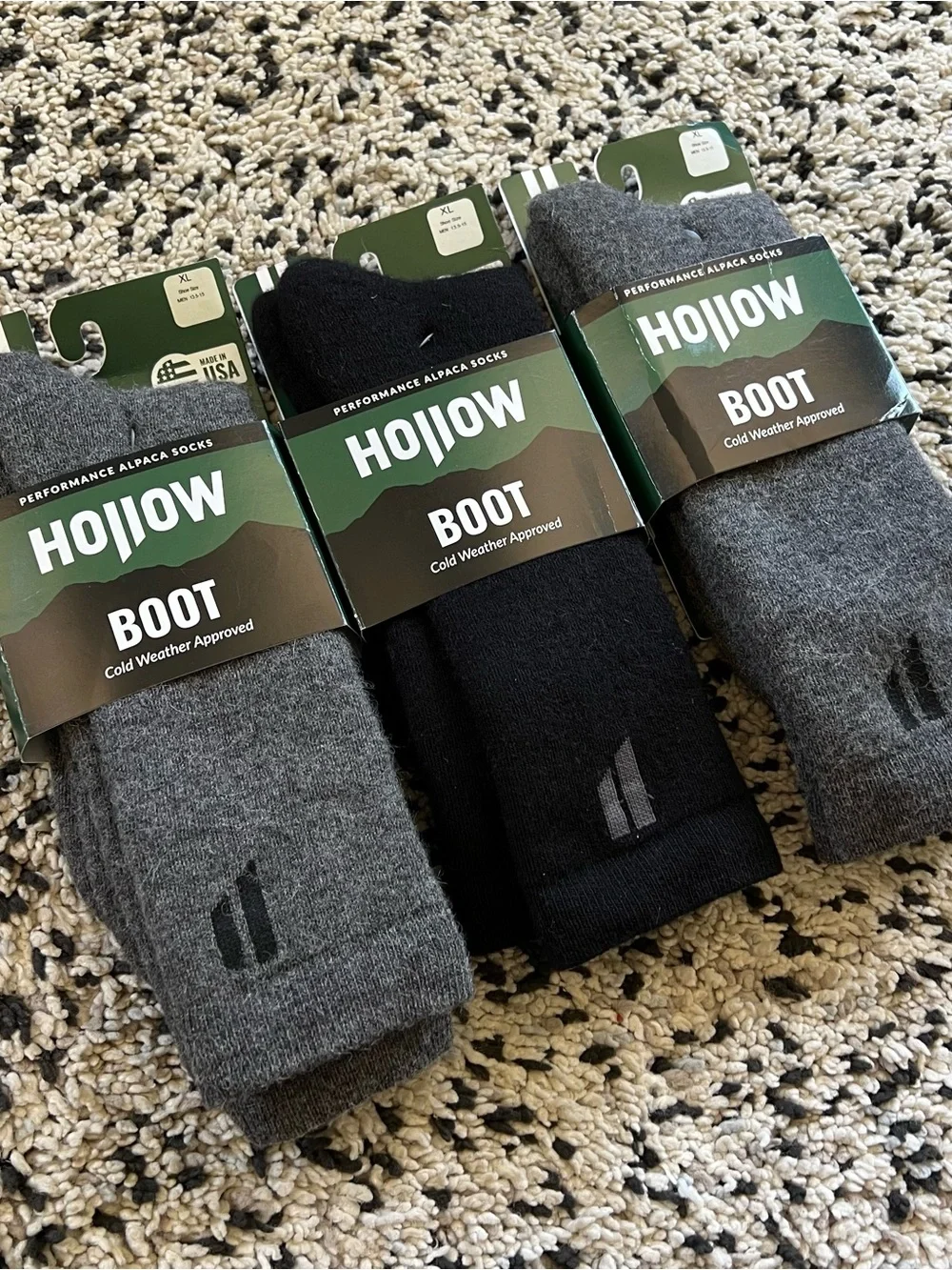 Hollow Alpaca Socks Boot Lot of 3 Pair Grey Black Size XL
